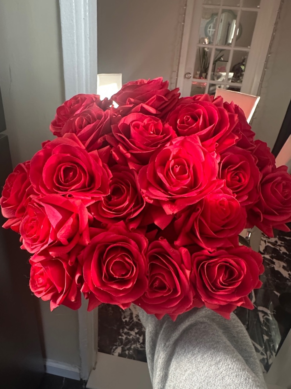 Bright Red Rose Bouquet - Faux Floral Stems